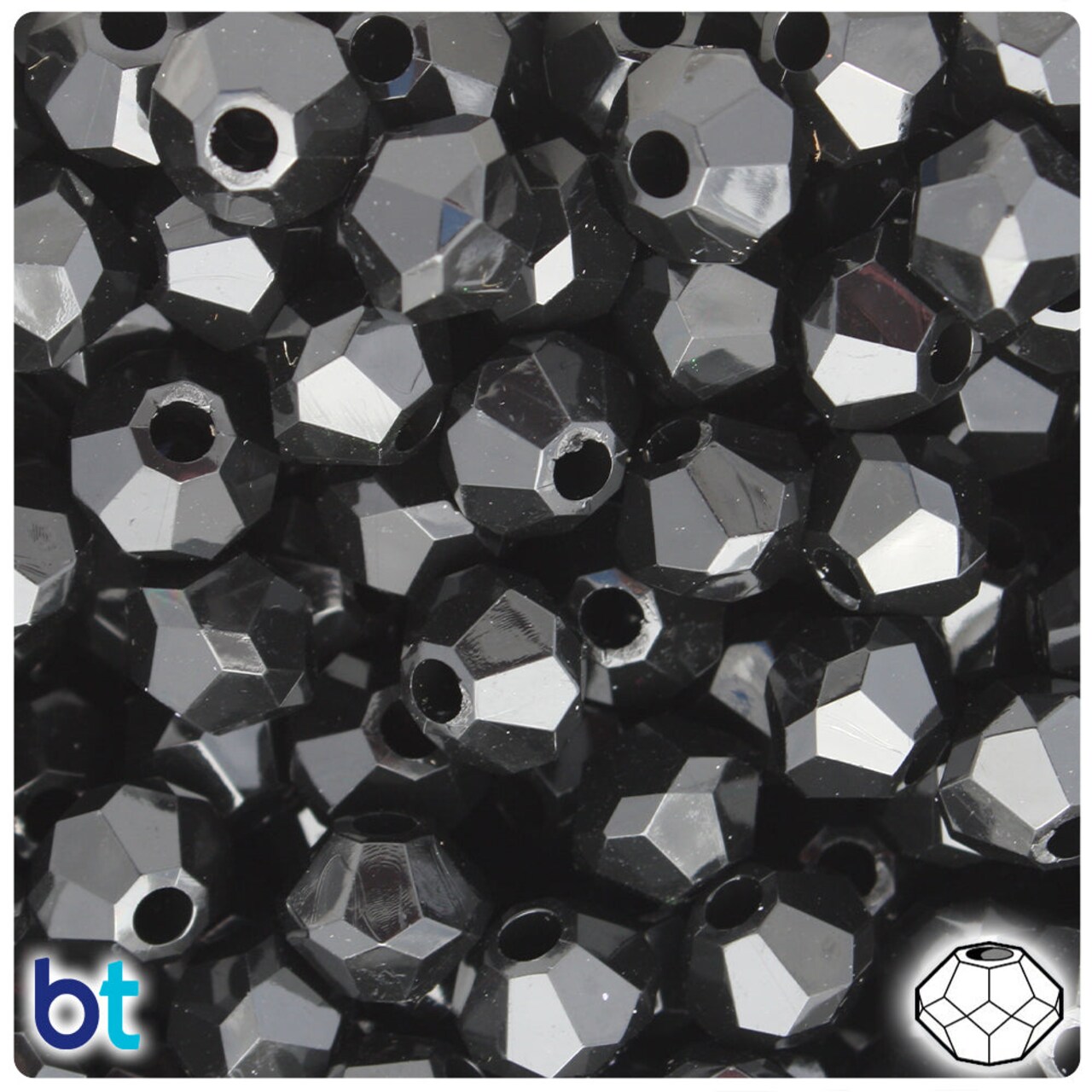 BeadTin Black Opaque 13mm Squatty Bicone Plastic Craft Beads (20pcs)